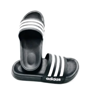 Men's casual slides - white line - black