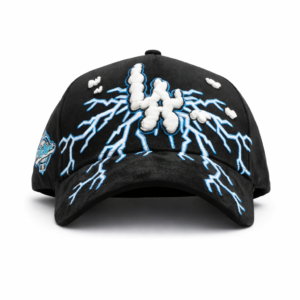 Black LA Lightning Embroidered Baseball Cap on white background