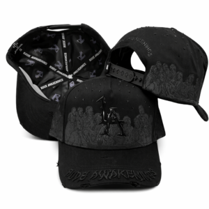 Black LA embroidered snapback cap with Rude Awakenings design