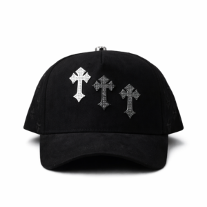 Metallic Cross Embellished Baseball Cap – Black Streetwear Edition