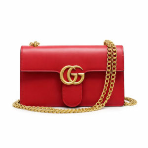 Red Designer Handbag – Gold Double-G Logo & Chain Strap