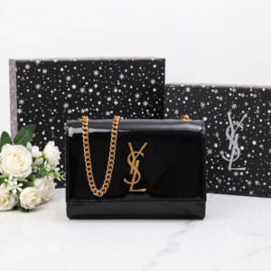 Luxury Patent Leather Chain Shoulder Bag – Glossy Black