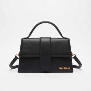 Minimalist Leather Flap Handbag with Crossbody Strap – Smooth Black