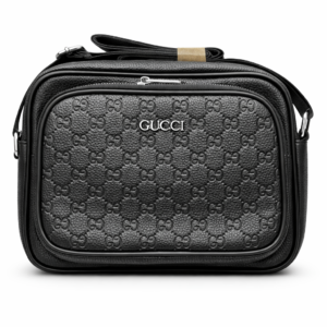 Gucci black embossed leather shoulder bag with silver logo