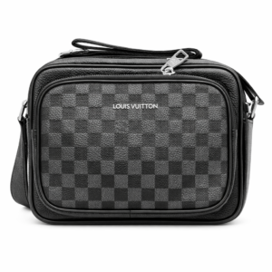 Louis Vuitton black checkered shoulder bag with silver zippers