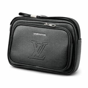 Louis Vuitton black textured leather bag with embossed LV logo