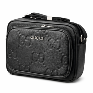 Gucci black embossed leather shoulder bag with silver logo
