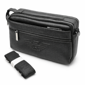 Emporio Armani EA‑605 black leather crossbody bag with detachable strap