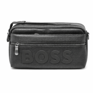 BOSS black textured leather crossbody bag with embossed logo