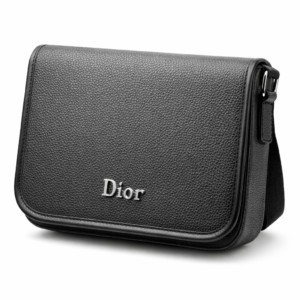 Dior black textured leather shoulder bag with flap design