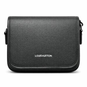 Louis Vuitton black leather crossbody bag with silver logo