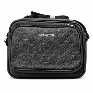 Louis Vuitton black monogram shoulder bag with dual zippers and adjustable strap