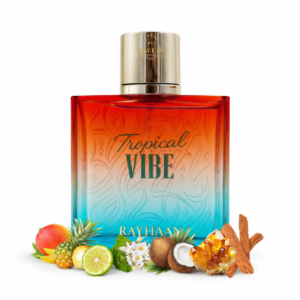 Rayhaan Tropical Vibe Perfume Bottle – Red to Blue Gradient Design