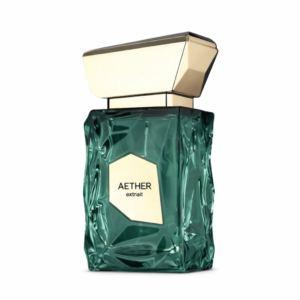 AETHER Extrait luxury perfume bottle with gold cap on white background