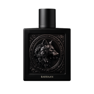 Rayhaan Wolf black perfume bottle with embossed wolf head design
