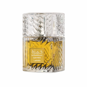 Khamrah Qahwa perfume bottle by Lattafa on white background