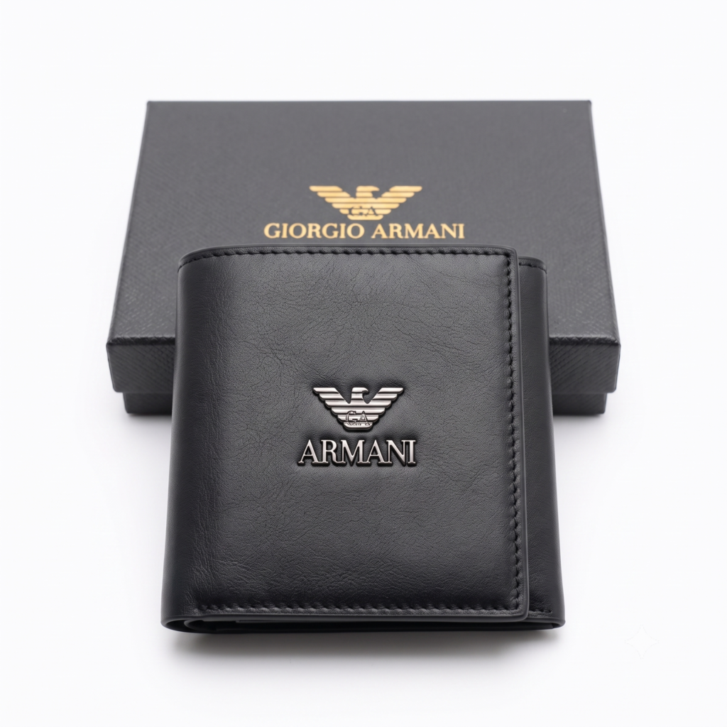 Armani Men's Black Leather Wallet with Presentation Box