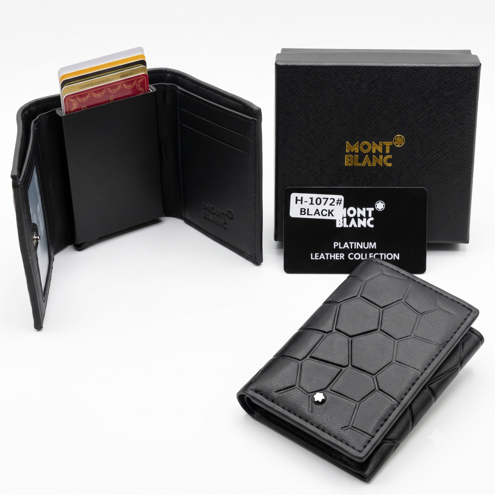 Montblanc Black Leather Trifold Smart Wallet & Gift Box