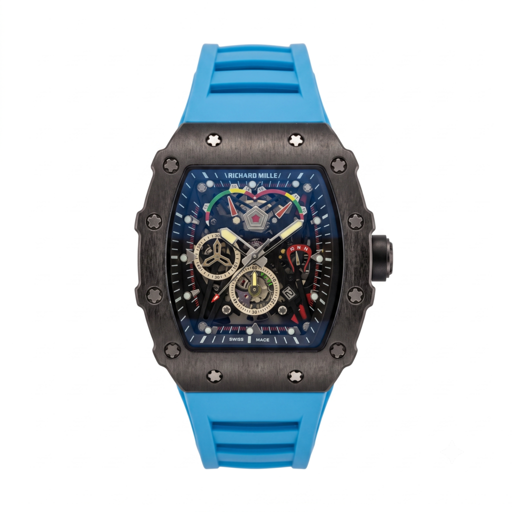 Richard Mille Skeleton Dial Watch with Blue Strap